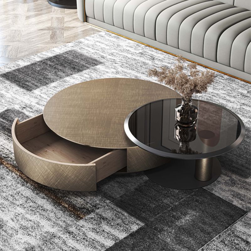 Round Coffee Table Brown Nesting Coffee Table Set for Living Room