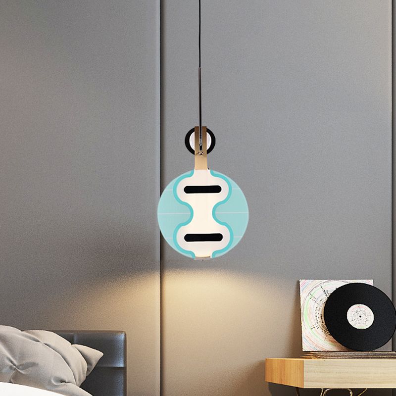 Thin Lute Down Lighting Pendant Modern Creative Acrylic Bedroom LED Ceiling Light in Blue
