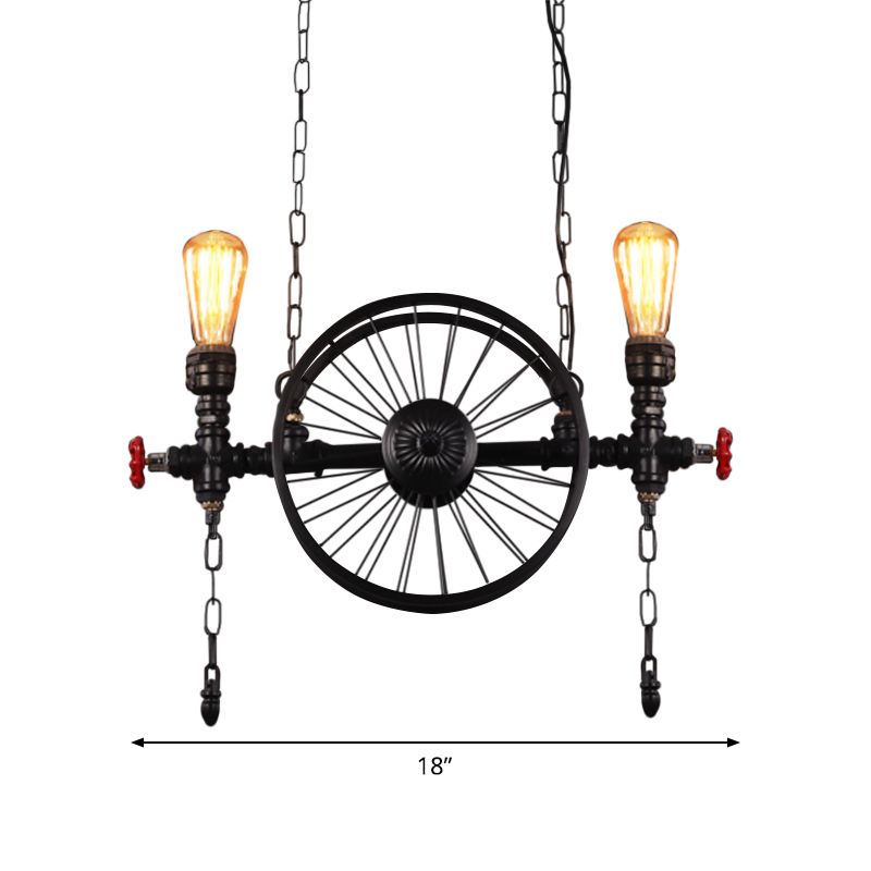 Wheel Piping Living Room Island Light Industrial Iron 2/3/4 Heads Black Hanging Light Fixture