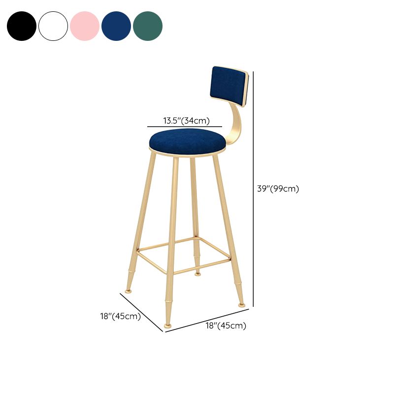 Glam Backrest Bar Stool Gold Metal Dining Stool with Cushion