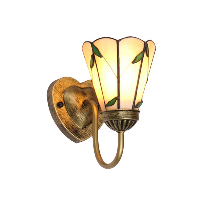 Lily Beige Glass Wall Light Fixture Tiffany 1 Head White/Blue/Antique Brass Sconce Lighting for Bedroom