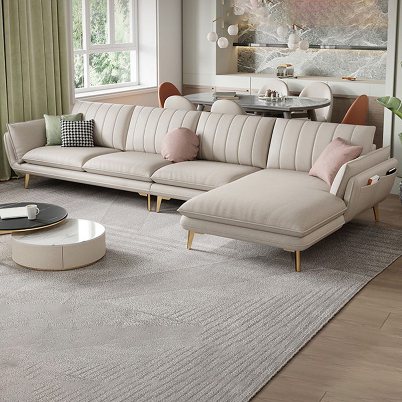 Scandinavian Faux Leather Sofa with Storage, Flared Arm Sofa with Pillows