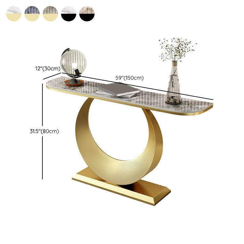 Contemporary Console Accent Table Antique Finish Half Moon Console Sofa Table in Stone