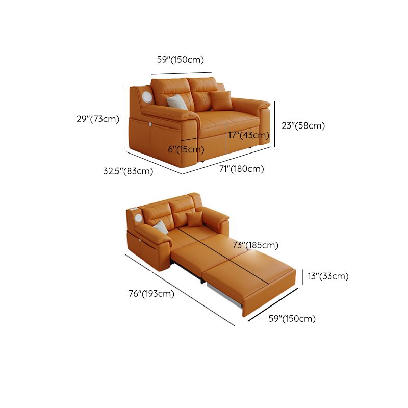 32" Wide Scandinavian Sofa Futon Foldable Orange Sleeper Sofa