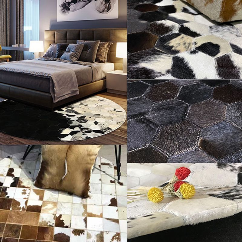 Multi Colored Geometric Printed Rug Cowhide Nordic Area Rug Easy Care Pet Friendly Carpet for Living Room