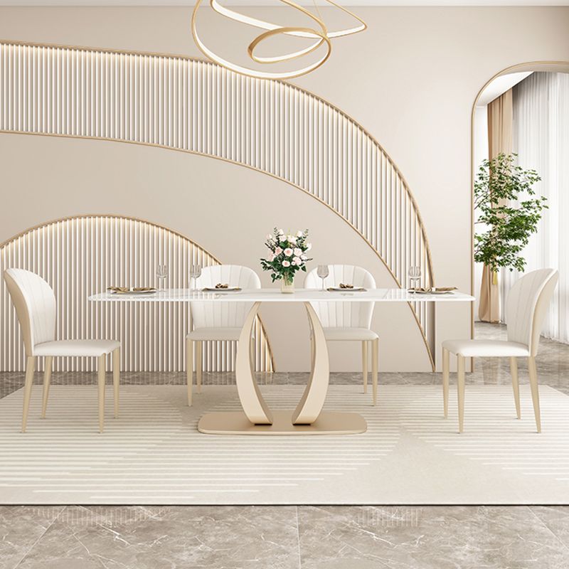 Glam Style Dinner Table Stone Rectangle Dining Room Table in White