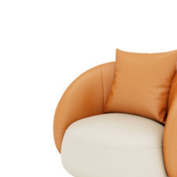 Contemporary Orange and White Curved Sofa in Leather with Sloped Arms