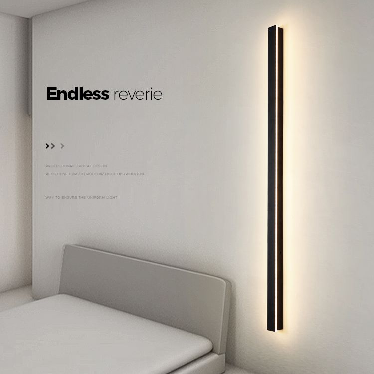 Black Rectangle Shape Metal Acrylic Wall Line Light Fixture Postmodern Style LED Indoor Wall Sconce