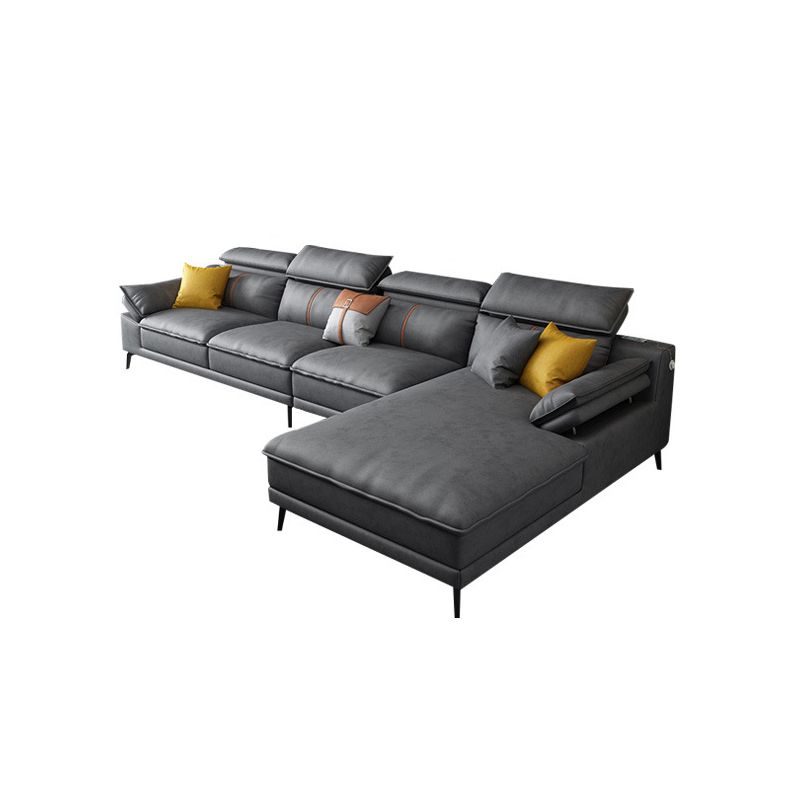 Grey Modern Adjustable Sofa & Chaise Pillow Top Arm Sectional