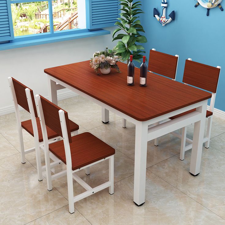 Minimalist Wooden Dining Room Set with White Base Formal Dining Table Furniture