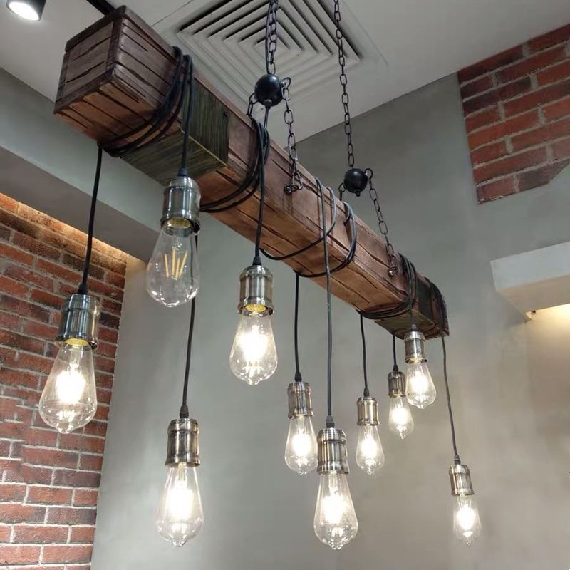 Industrial Style Linear Hanging Pendant Lights Wood Pendant Light Fixtures
