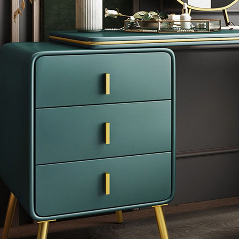 Green Make-up Vanity with 3 Storage Drawers 18.89" Wide  Genuine Leather Dresser