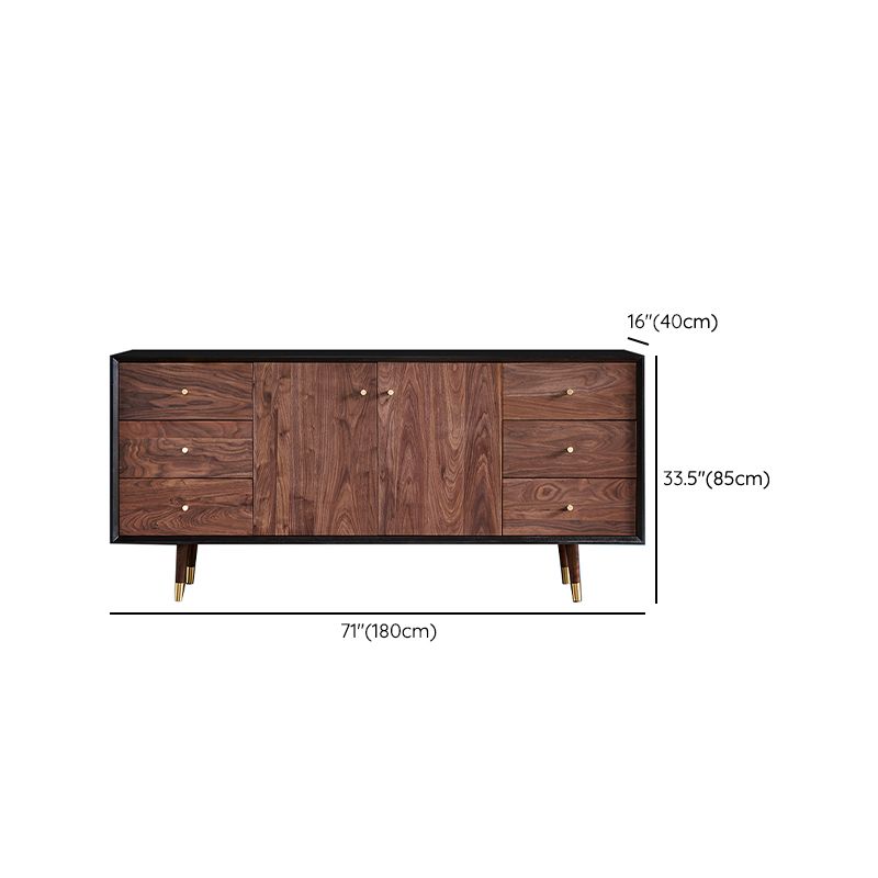 Glam Style Brown Solid Wood Buffet Table Cabinets Storage Side Board with Drawers