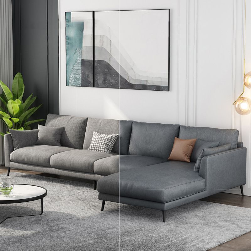 Standard Square Arm Loveseat Loose Back Fabric and Faux Leather Setee in Gray