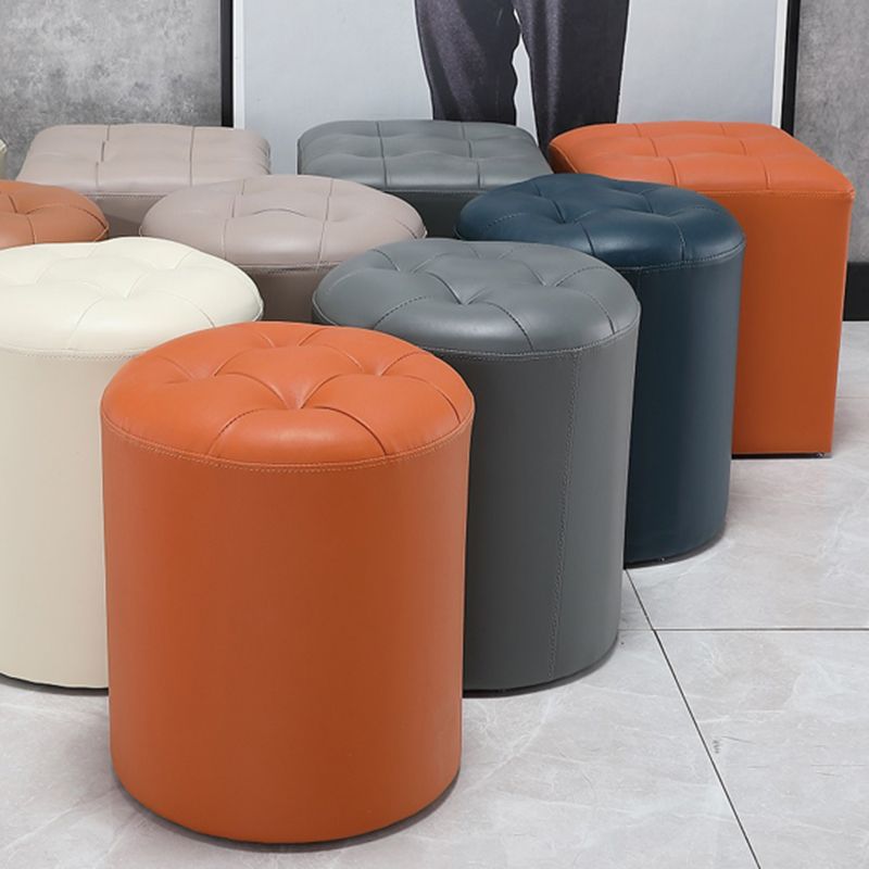 Round Genuine Leather Ottoman Standard Tufted Plain Water Resistant Modern Ottoman