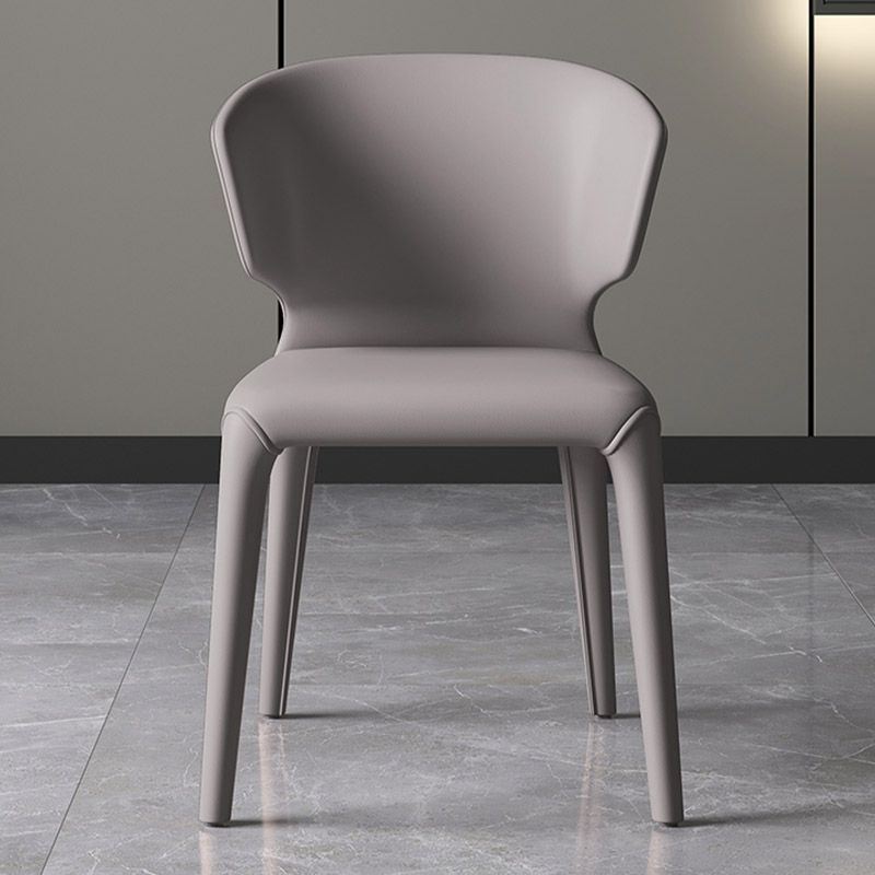 Modern Arm Chair Faux Leather Solid Back Dining Room Chair for Indoor