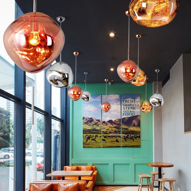 1-Ligth Mouth-Blown Glass Pendant Lighting Fixtures Minimalism Ceiling Pendant for Living Room