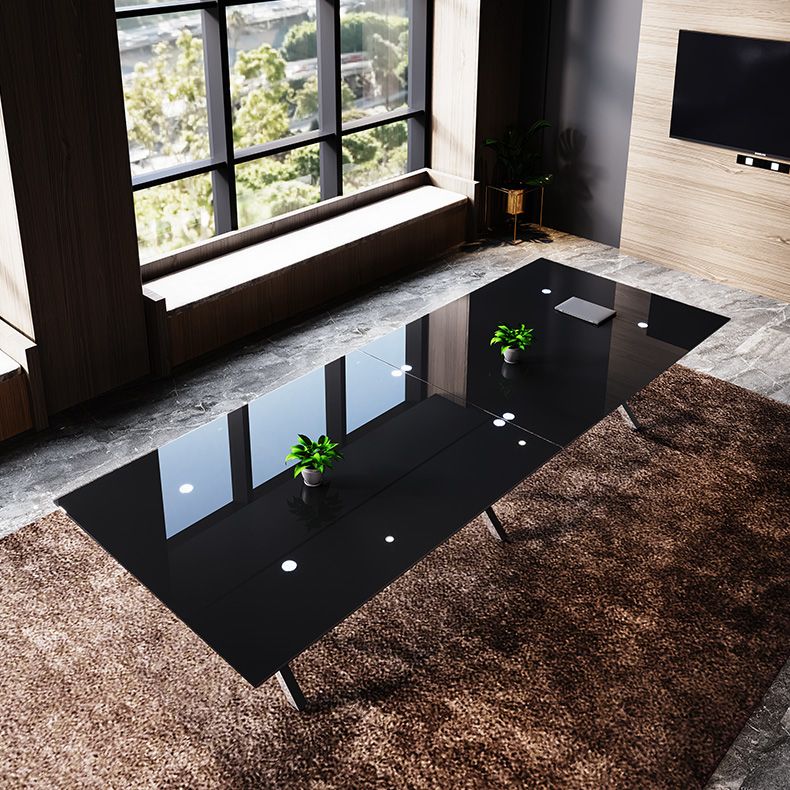 Steel Contemporary Rectangular Dining Table Glass Top Dining Table for Dining Room