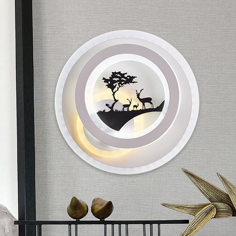 Witte cirkelvormige wandverlichting Idee eenvoud LED Acryl SCRYCE LIMMUTE MET BOME EN ELK Decoratie voor slaapkamer