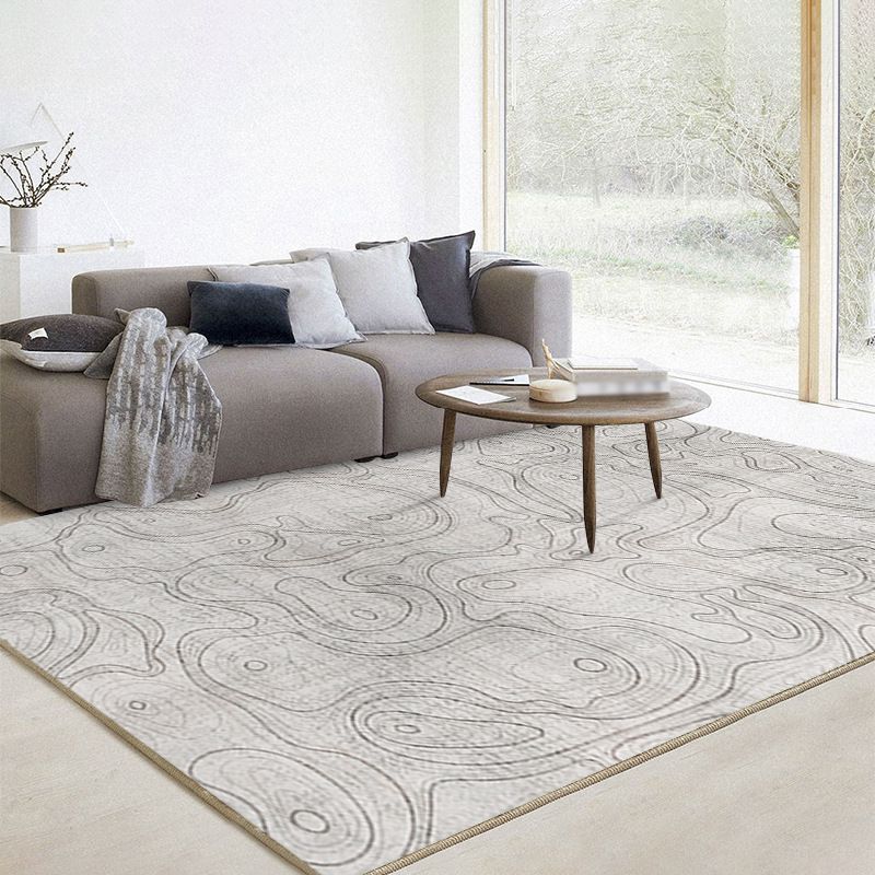 Gray Indoor Rug Trendy Polyester Area Rug Stain Resistant Carpet for Living Room