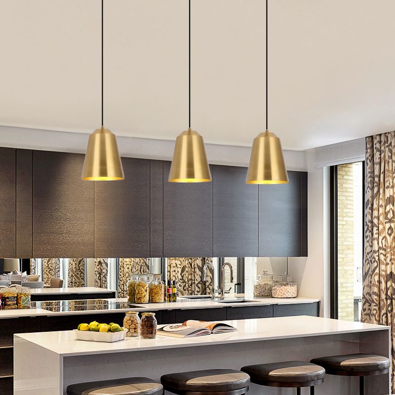 Metal Shaded Ceiling Pendant Light Contemporary Gold Suspension Pendant for Dinning Room
