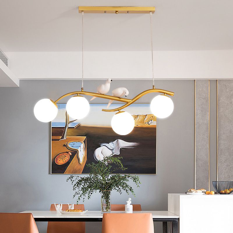 4-Lights Island Light Modern Style Island Hanging Light with Glass Shade for Living Room