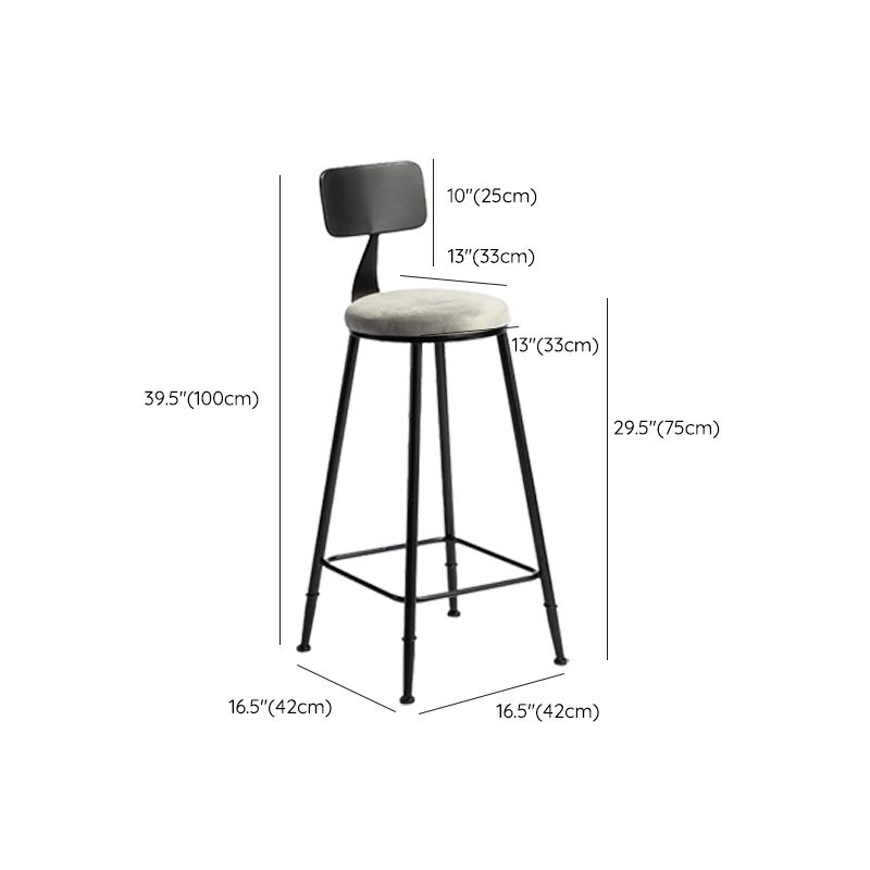 Modern Armless Backrest Counter Stool Iron Bar Stool with Velvet Cushion for Bar
