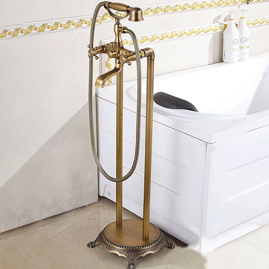 Traditional Floor Mounted Copper Freestanding Tub Filler Spray Gun Tub Filler Trim