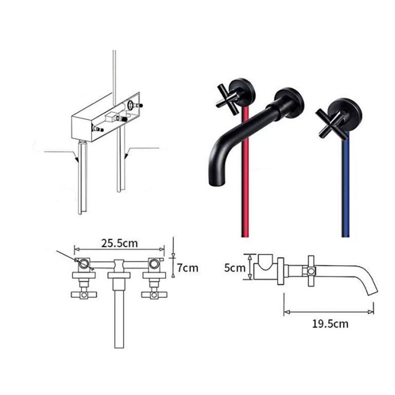 Glam Centerset Faucet Brass Cross Handles 3 Holes Wall Mounted Bathroom Faucet