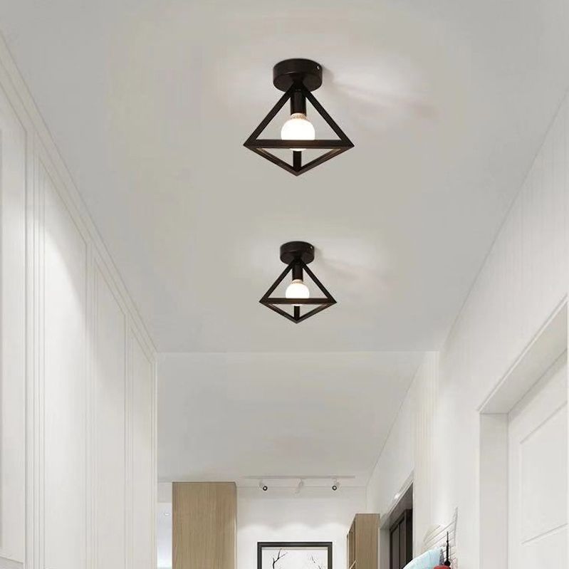 Geometric Shape Metal Flush Mount Light Industrial 1 Light Flush Ceiling Light in Black