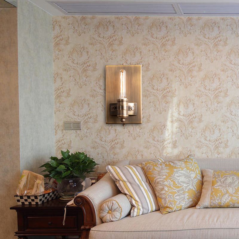 1/2 Heads Bare Bulb Sconce Lighting Vintage Bronze Metal Wall Mount Lamp Fixture with Rectangle Backplate