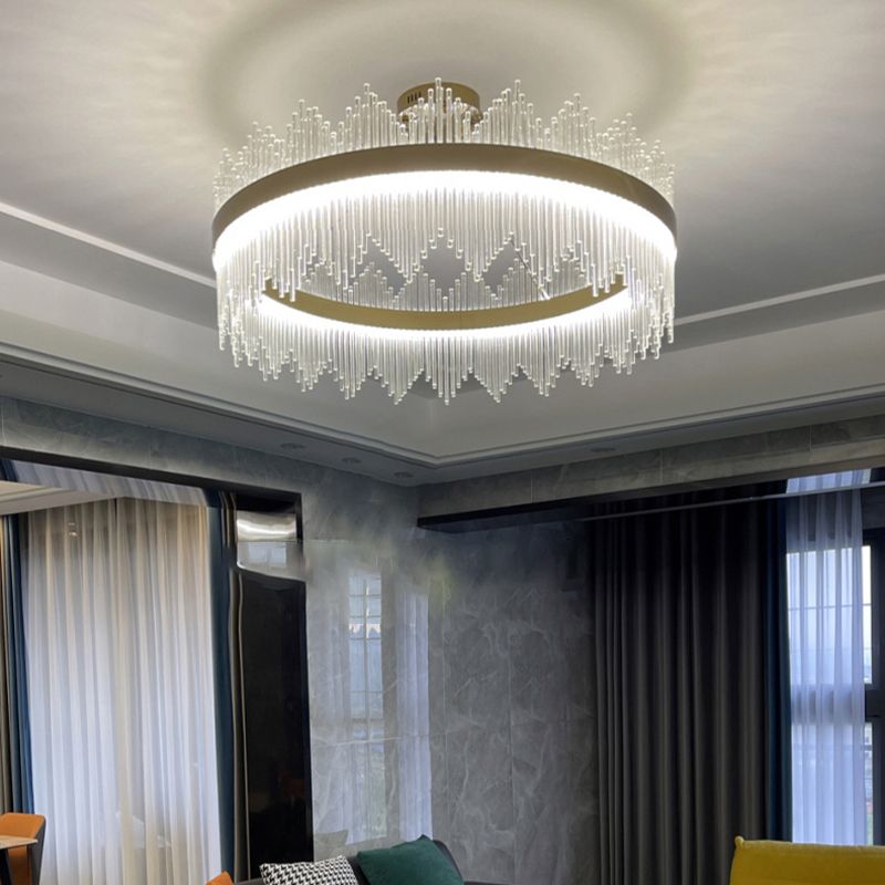 Modern Concise LED Pendant Light Glass Circular Chandelier for Living Room