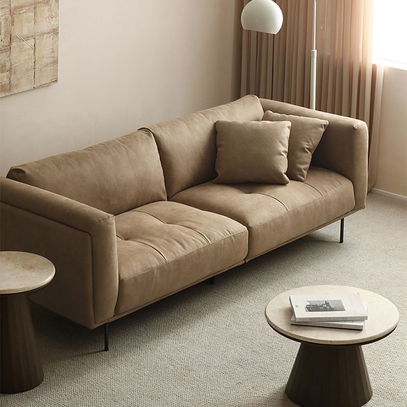 Modern Faux Leather Cushions Sofa Loose Back Tuxedo Arm Living Room Seating