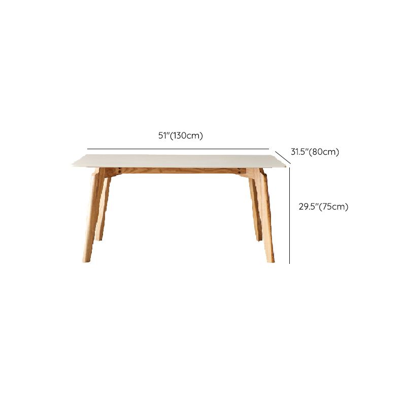 Mid-Century Modern Dining Table White Stone Top Table with Wooden Base