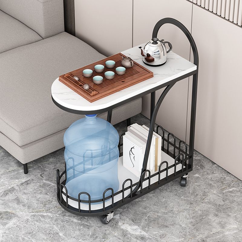 Contemporary Marble Top End Slide Table Geometric 4 Legs Side Table