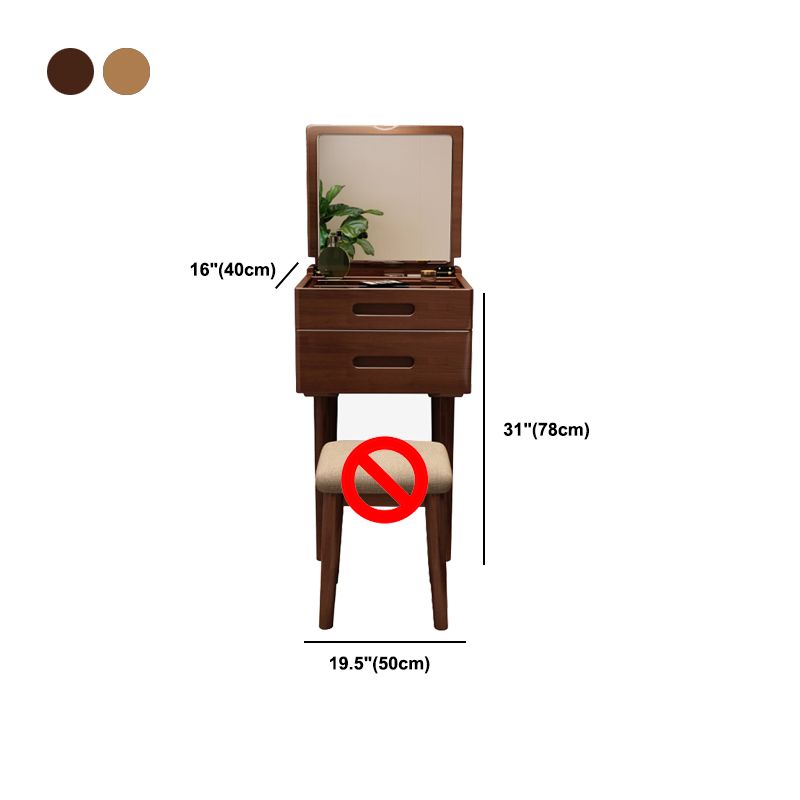 Solid Wood Flip-top Vanity Set Mirrored Vanity Desk Stool Set