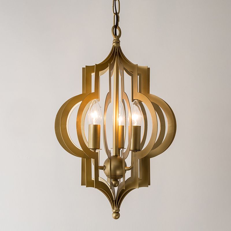 3-bulb kroonluchter licht retro quatrefoilvormige metalen hanger lamp in goud in goud