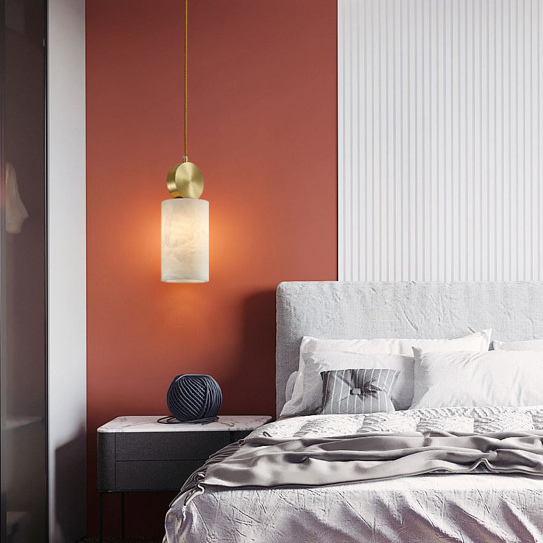 Kleine marmeren hanglamplichter bevestiging eenvoudig 1 bol messing hangend licht voor slaapkamer