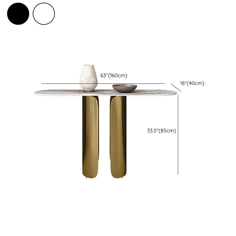 Glam Oval Console Accent Table with Stainless Steel Bracket for Hall