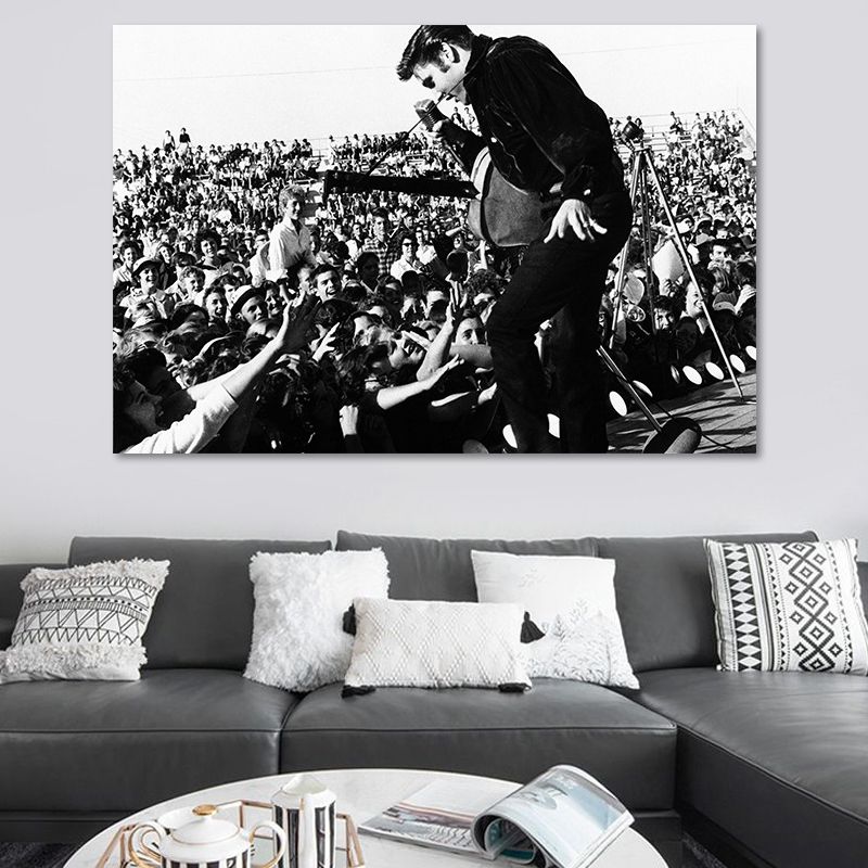 Photographic Elvis Presley Wall Art in Black and White Nostalgic Canvas Print for Home