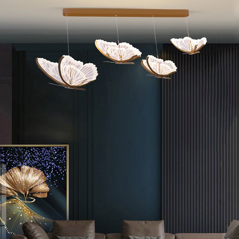 Eenvoud hangende verlichting messing vlinder led plafond hanger met acryl schaduw