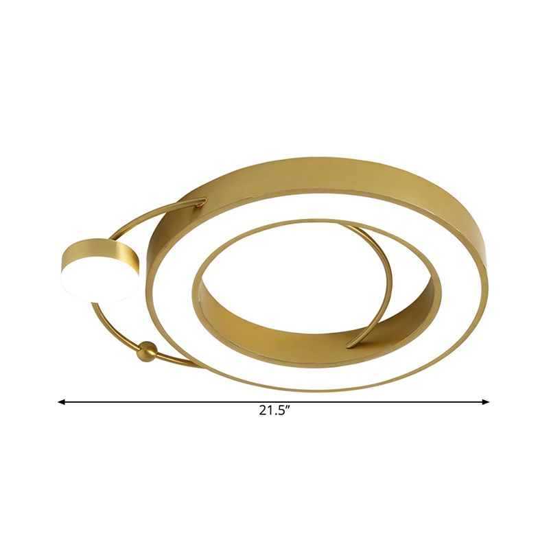 Simplicity LED Flush Ceiling Light with Metal Frame Gold Hoop Shaped Ceiling Mounted Fixture in Warm/White Light