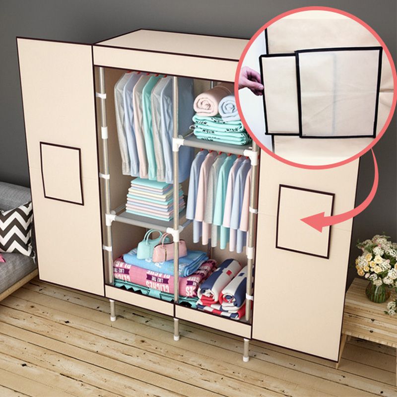 Metal and Fabric Wardrobe Industrial Style Minimalist Rectangular Bedroom Wardrobe Closet