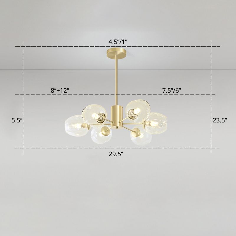Dimpled Blown Glass Cup Chandelier Postmodern Gold Finish Hanging Lamp for Living Room