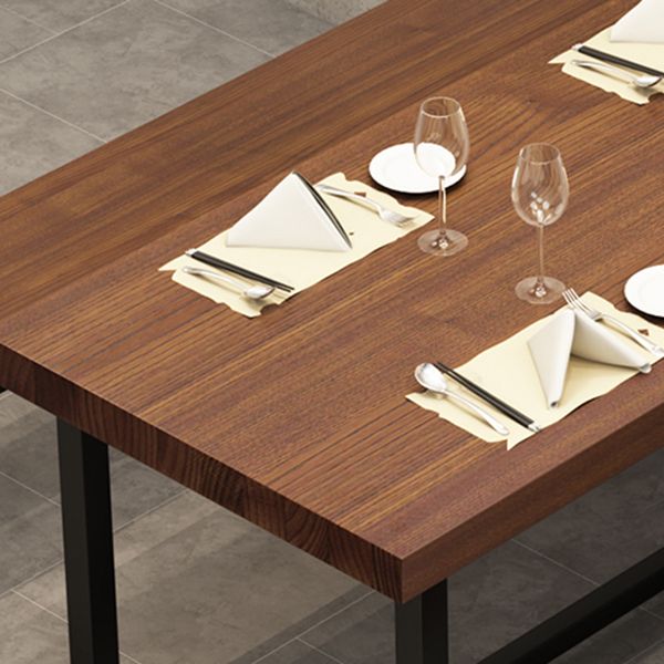 Solid Wood Fixed Dining Table Industrial Kitchen Table with Trestle Base