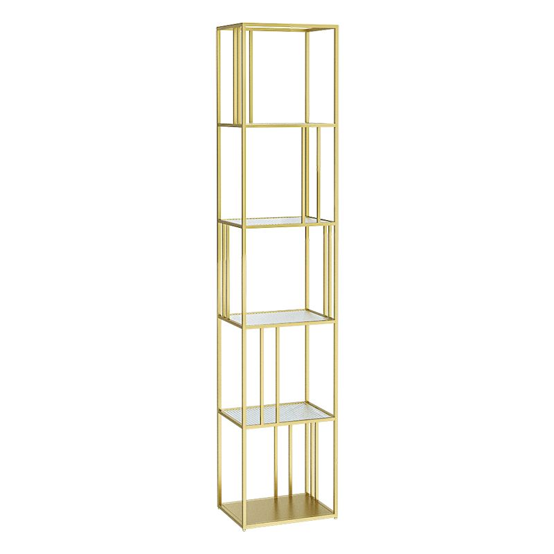 4-Shelf Modern Open Etagere Bookshelf with Iron Frame Glass Shelf