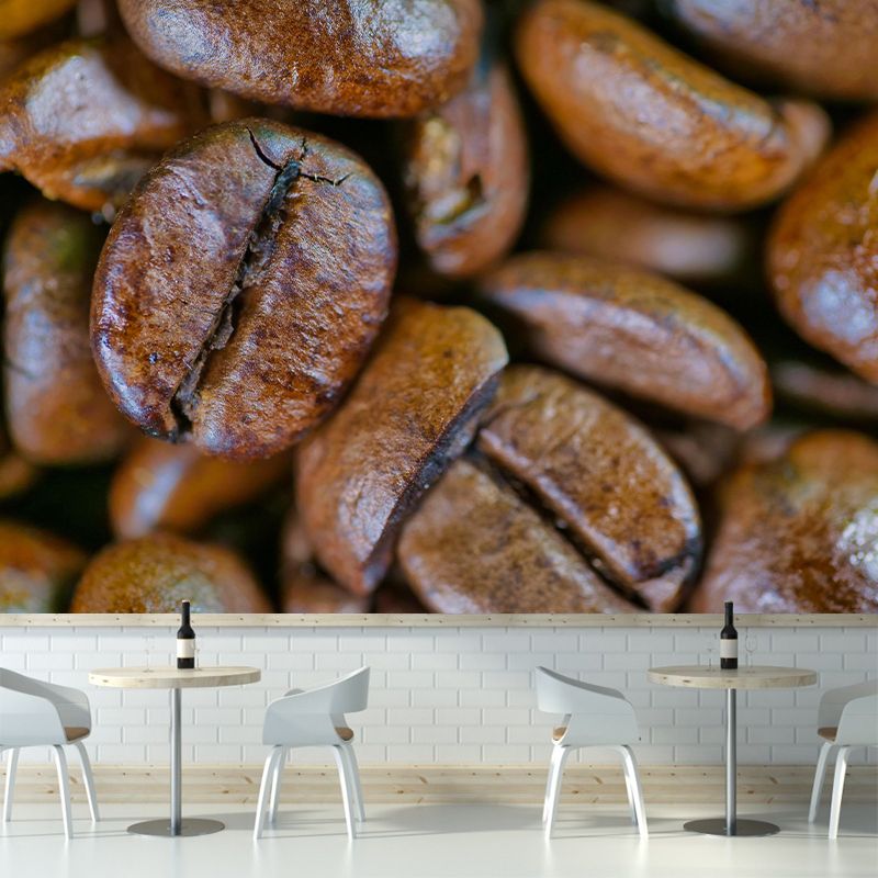 Coffee Beans Mural Wallpaper in Brown Contemporary Wall Covering for Coffee Shop