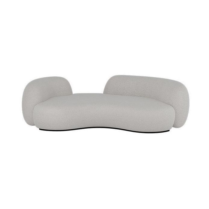Contemporary White Wool Curved Sofa Sloped Arm Sofa for Living Room
