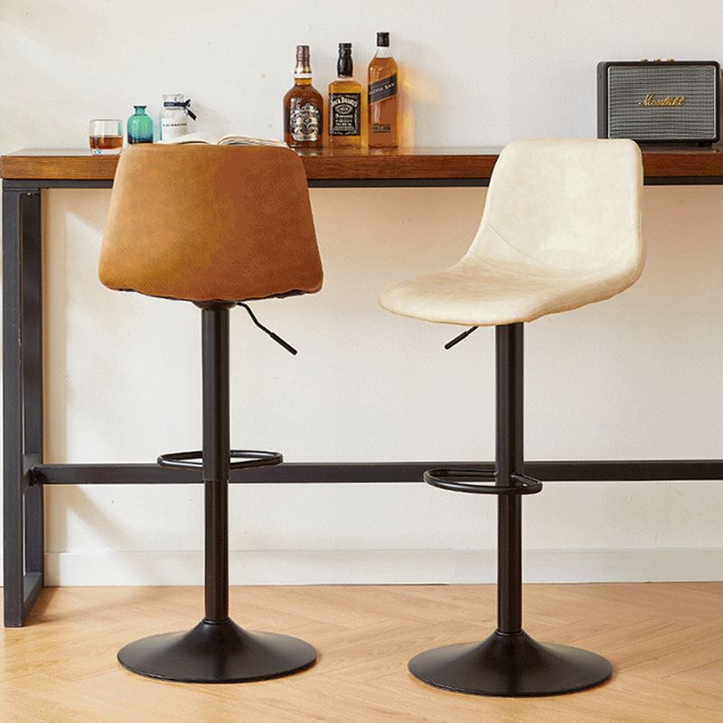 Industrial Backrest Armless Counter Stool Iron Adjustable Bar Stool with Leather Cushion