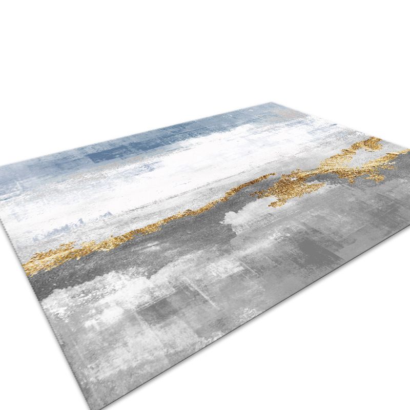 Alfombra de estampado geométrico de poliéster de poliéster gris moderno alfombra de respaldo sin deslizamiento para sala de estar